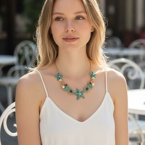 Ocean-Inspired Starfish Necklace with Gold and Blue Accents